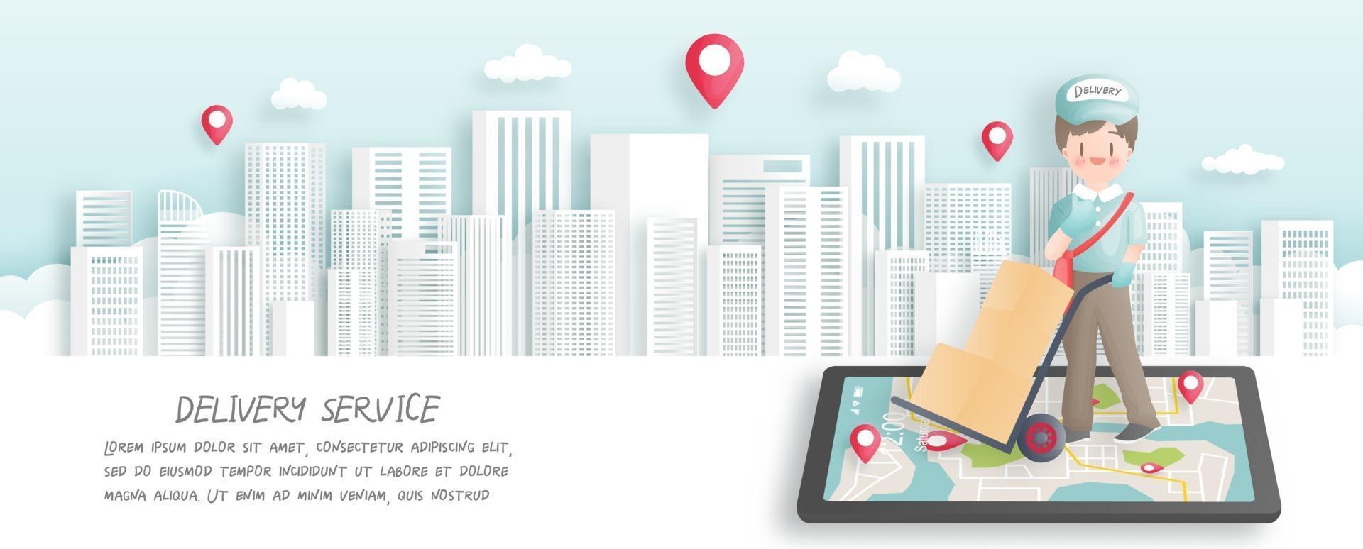 Online order and delivery with delivery boy and scooter vector