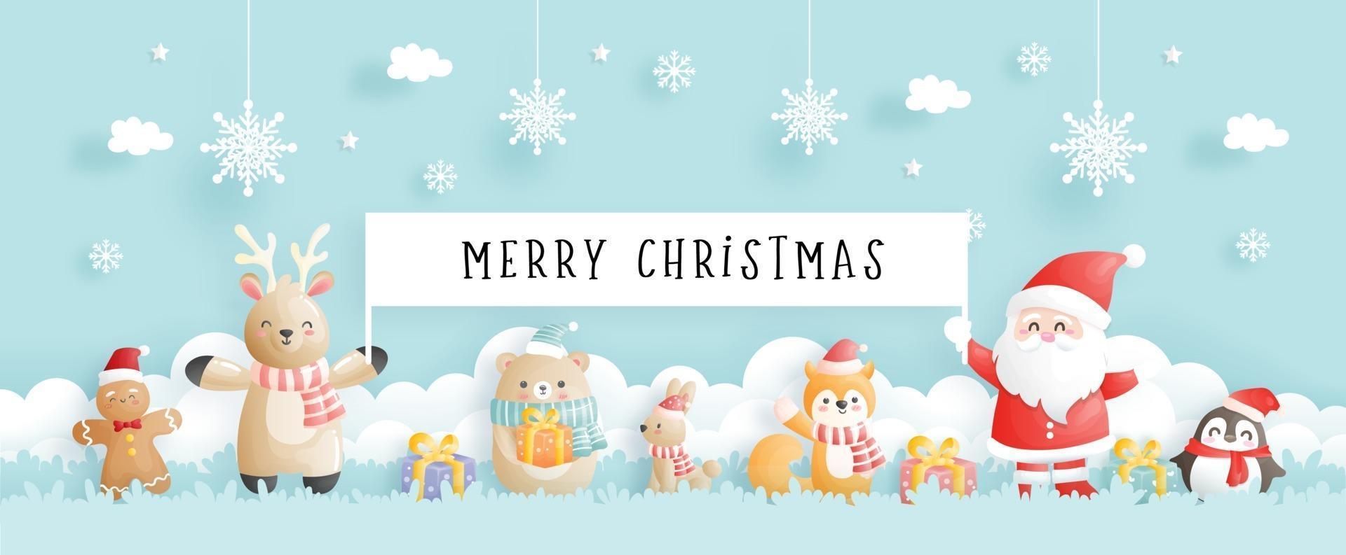 tarjeta de navidad, celebraciones con santa y amigos, vector