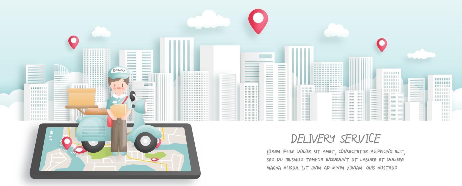 Online order and delivery with delivery boy and scooter vector