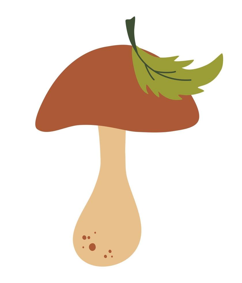 Mushroom with a leaf. Autumn Forest mushroom.  vector illustration