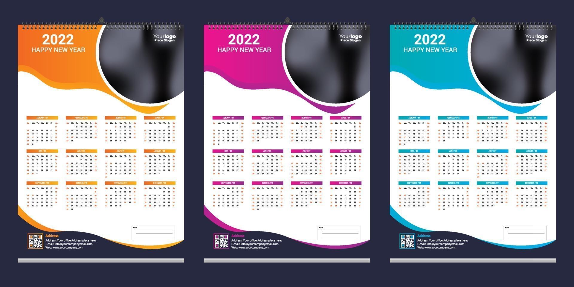 Diseño de plantilla de calendario de pared única 2022 con lugar para foto vector