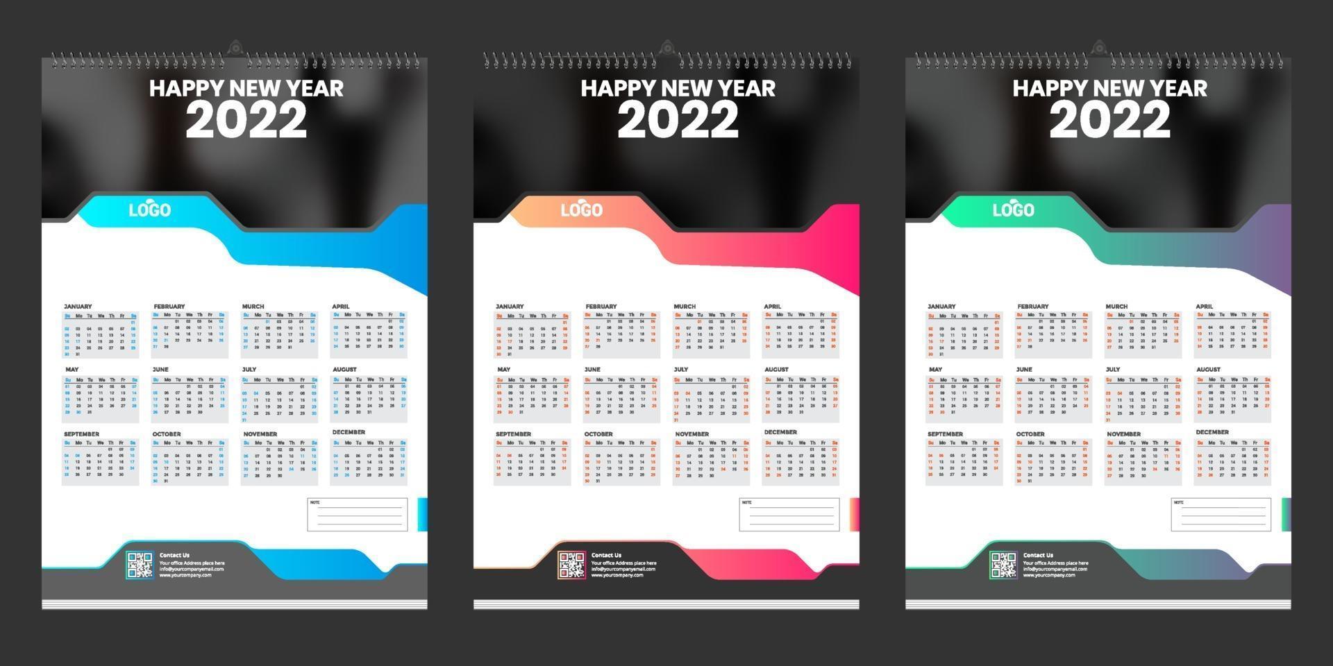 Diseño de plantilla de calendario de pared única 2022 con lugar para foto vector