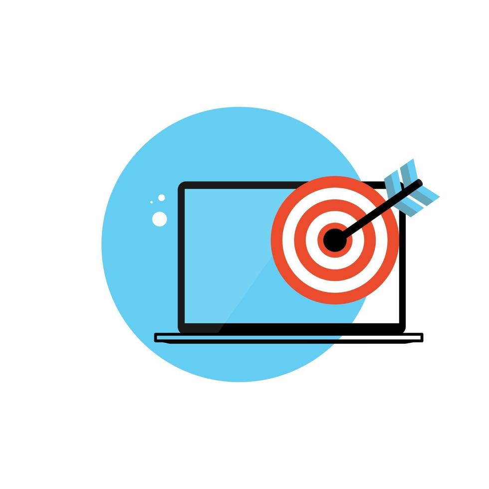 Line Icon with Flat Graphics Element of  Target and Laptop Computer Vector Illustration