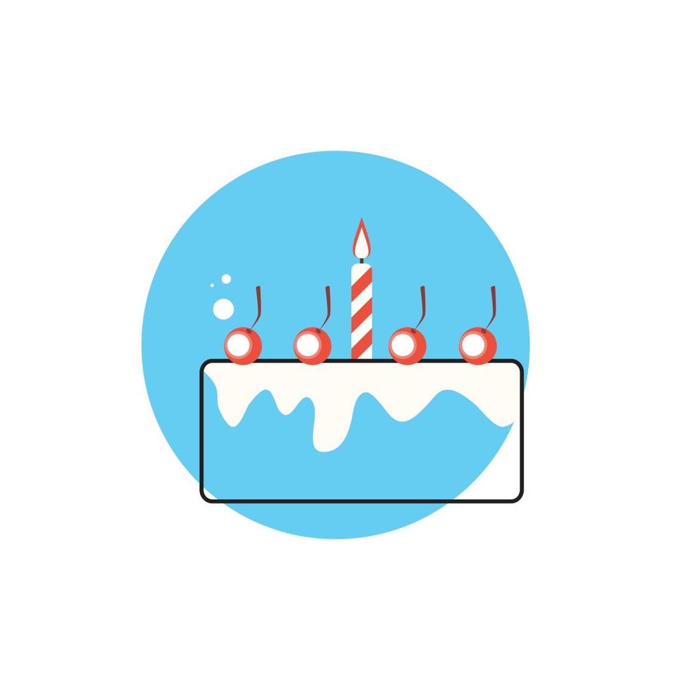 Line Icon with Flat Graphics Element of Birthday Cake Vector Illustration