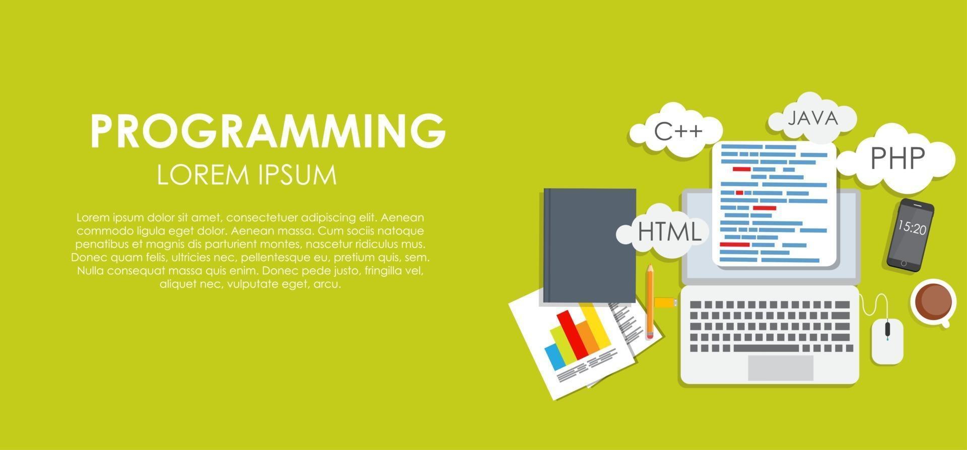 Programming Coding Concept Flat Background Vector Illustration 2947884 ...