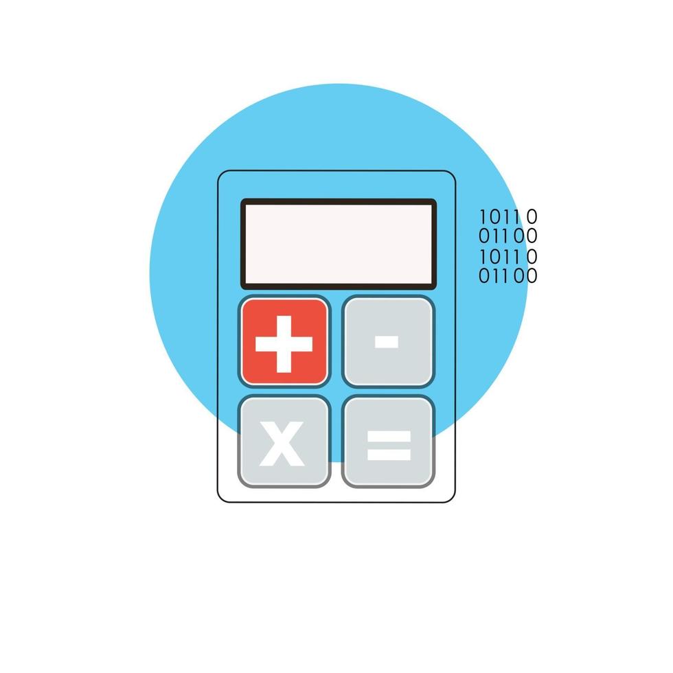 Line Icon with Flat Graphics Element of Calculator Vector Illustration