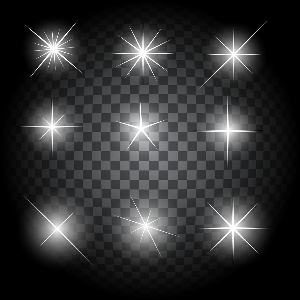 conjunto de estrellas de luz brillantes con destellos ilustración vectorial vector