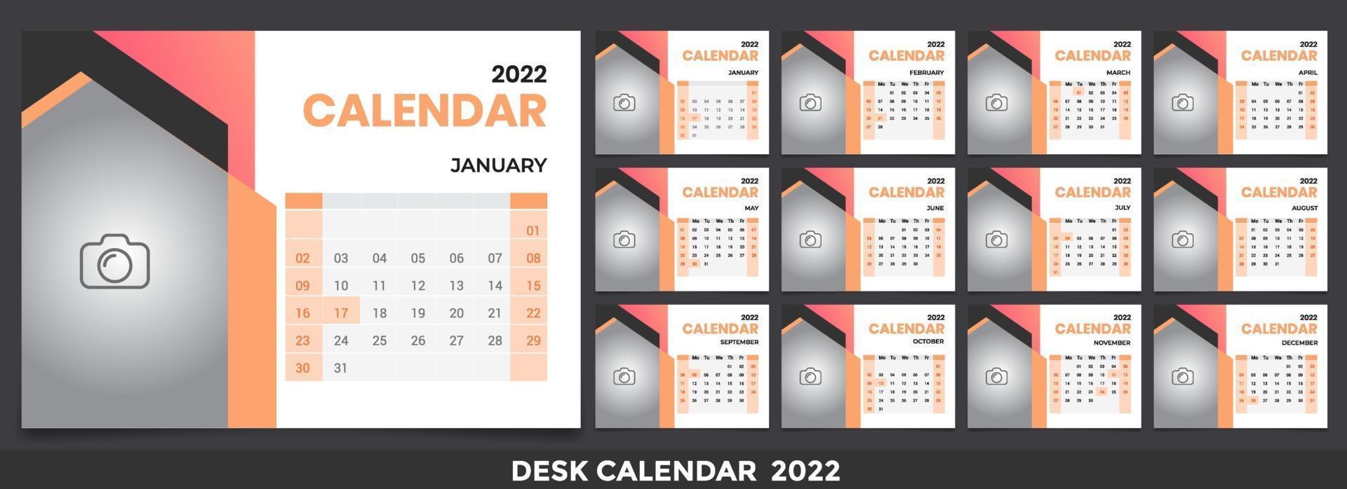 Free Desk Calendar 2022 Template Design Idea, Calendar 2022, 2023 vector