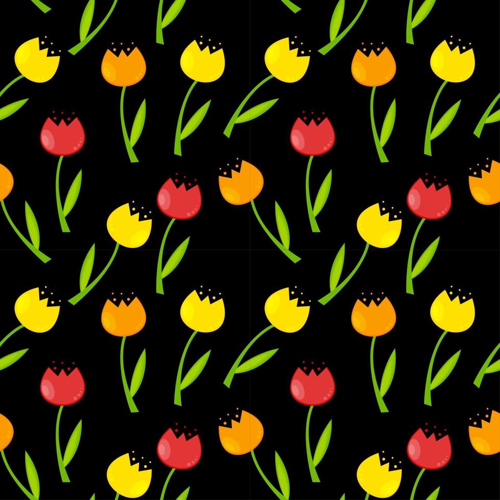 Floral Seamless Pattern Background with Tulips Vector Illustration