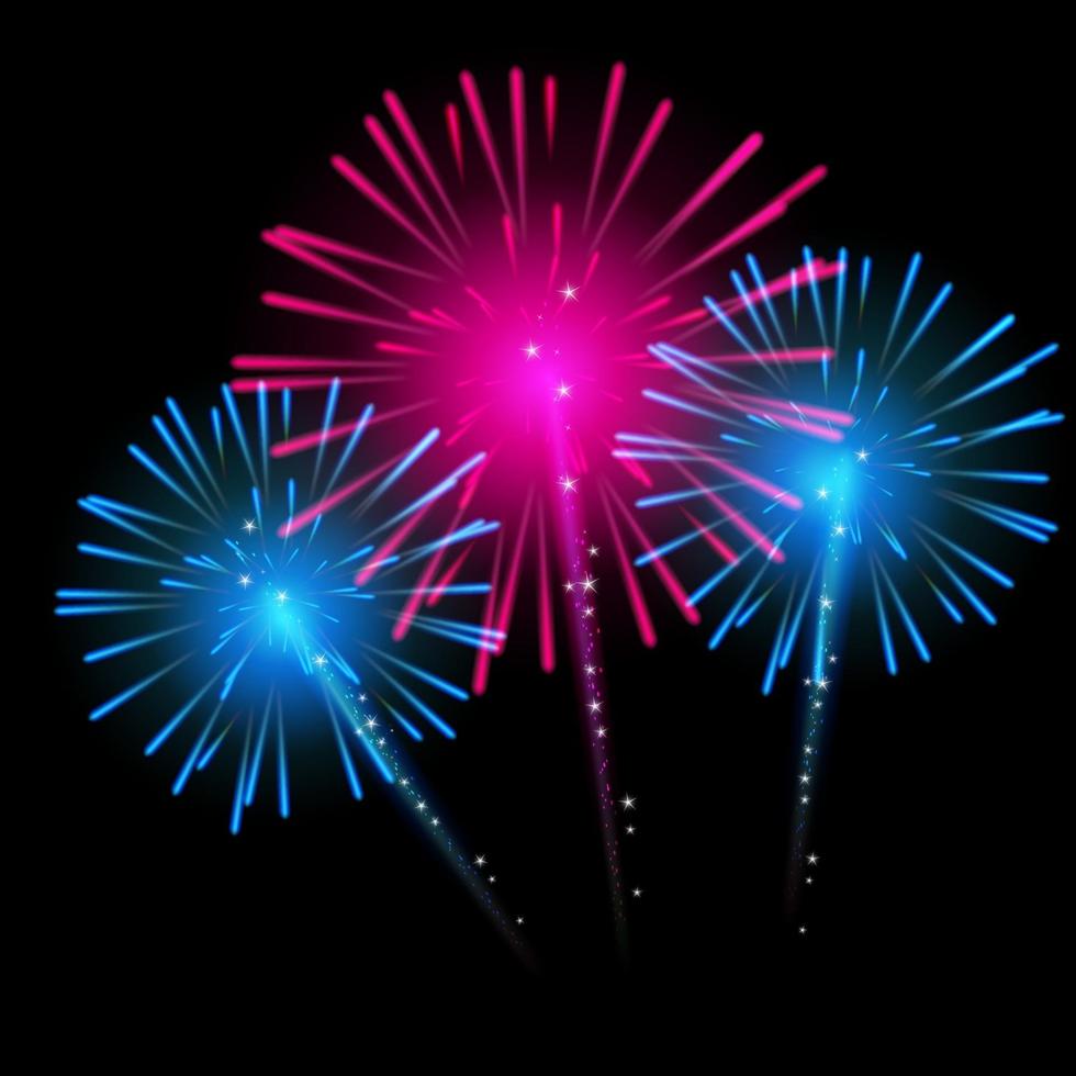 Vector Illustration of Fireworks, Salute on a Dark Background