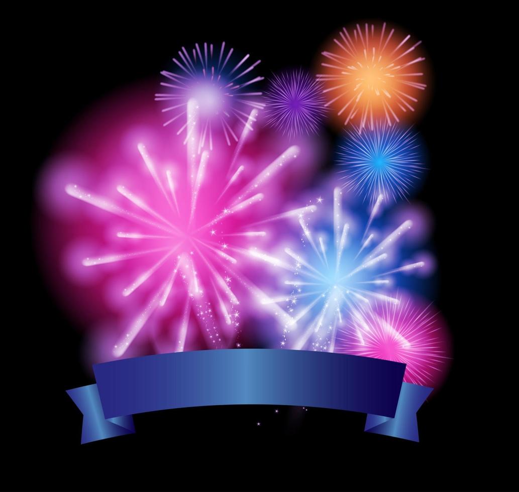 Vector Illustration of Fireworks, Salute on a Dark Background