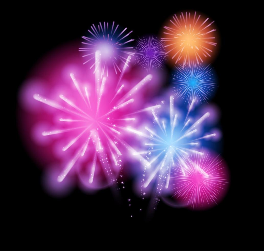 Vector Illustration of Fireworks, Salute on a Dark Background