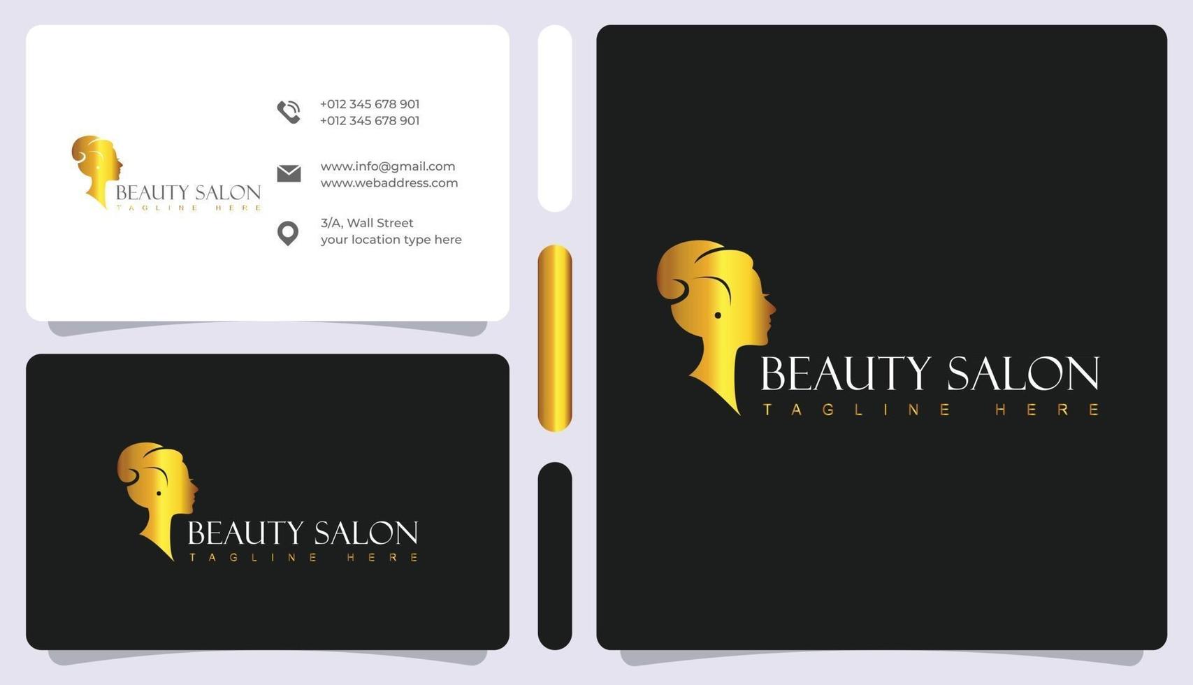 logotipo de gradiente de oro de peluquería de mujer y tarjeta de visita vector