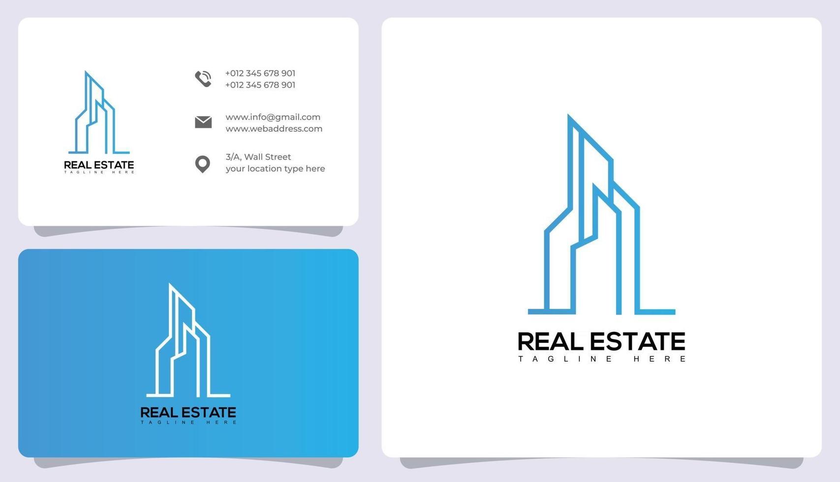Real estate logo tempale linear style with business card vector