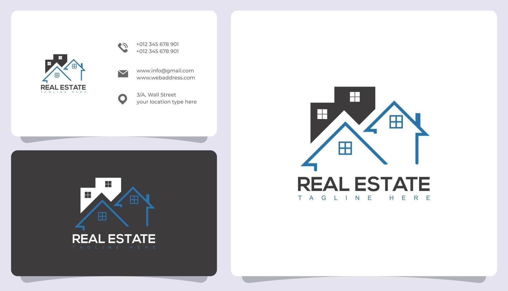 Real estate logo tempale linear style with business card vector