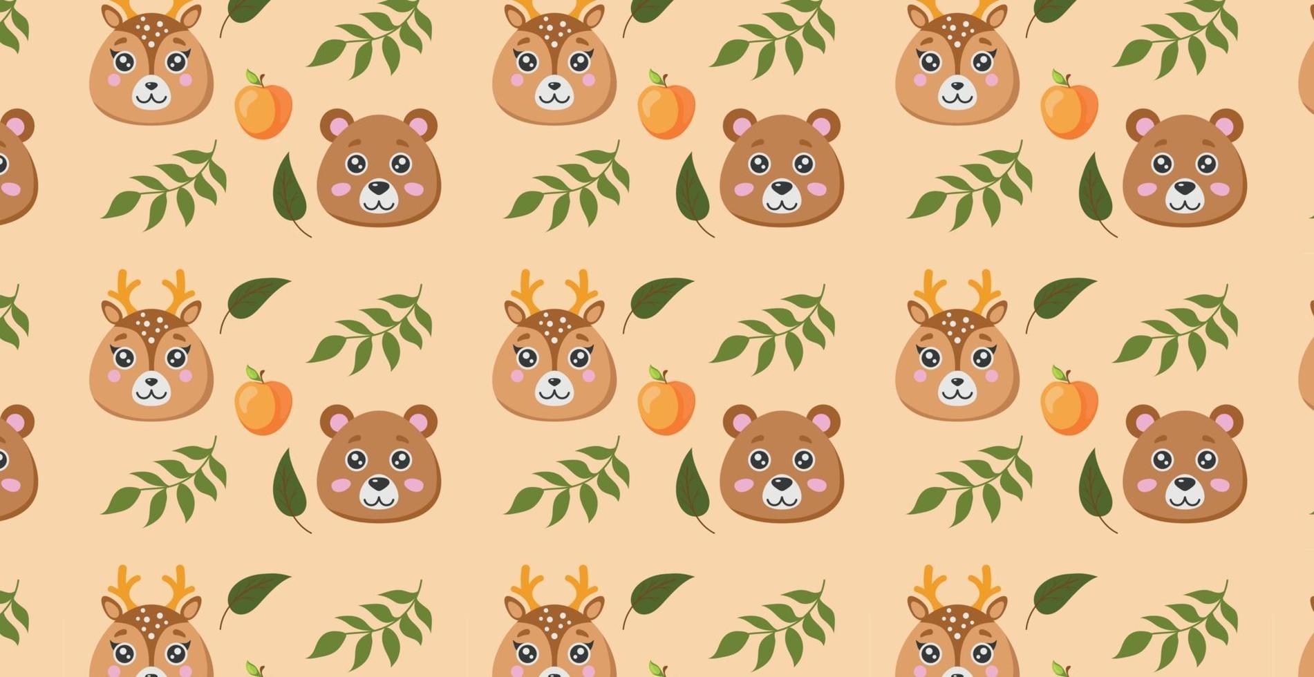 Seamless pattern, different realistic forest animals - Vector