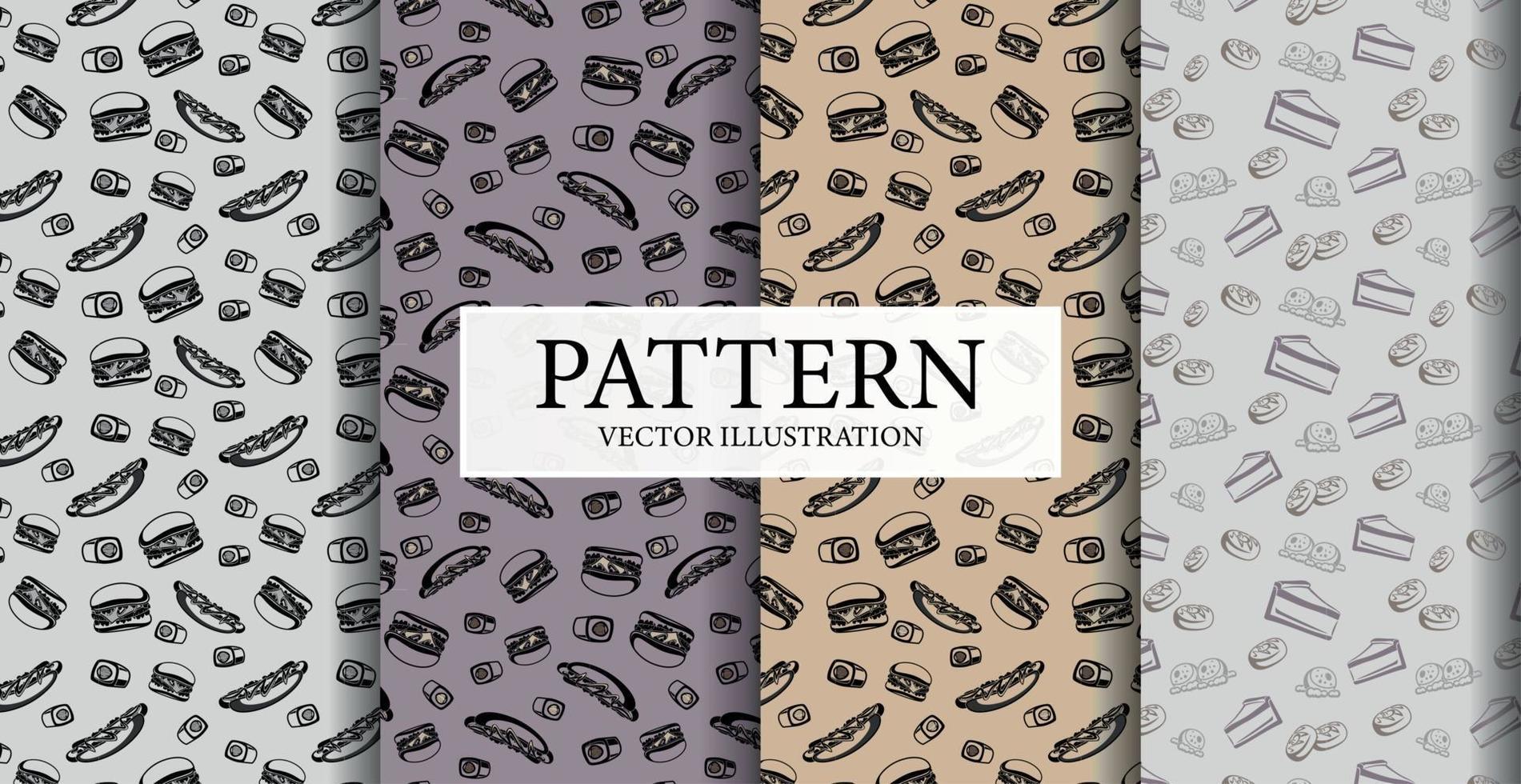 Assembly of seamless patterns, different food from different cuisines vector
