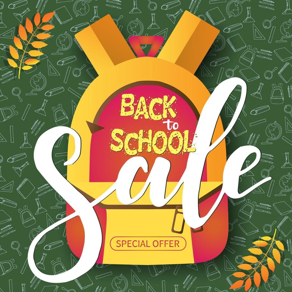 Vector Back to school Sale banner with pattern and backpack.