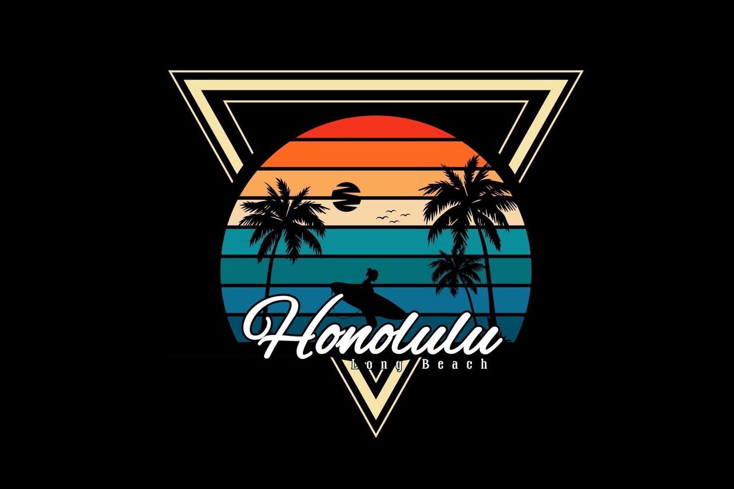 honolulu long beach silhouette design retro style vector