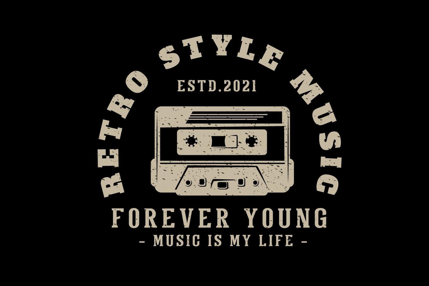 Diseño de tipografía musical de estilo retro con cassette. vector