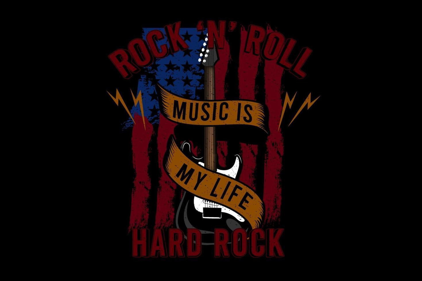 rock and roll music is my life diseño de tipografía con bandera vector