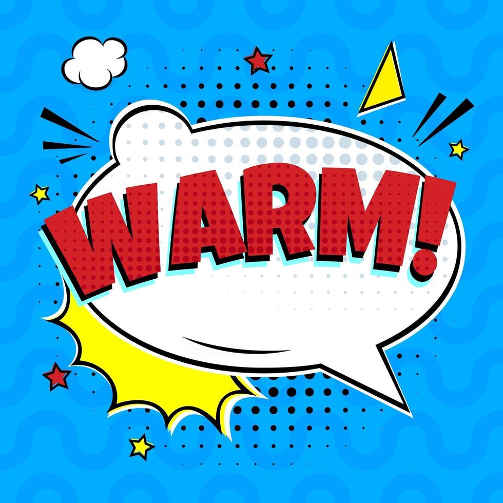 Comic Lettering Warm In The Speech Bubbles Comic Style Flat Design. vector