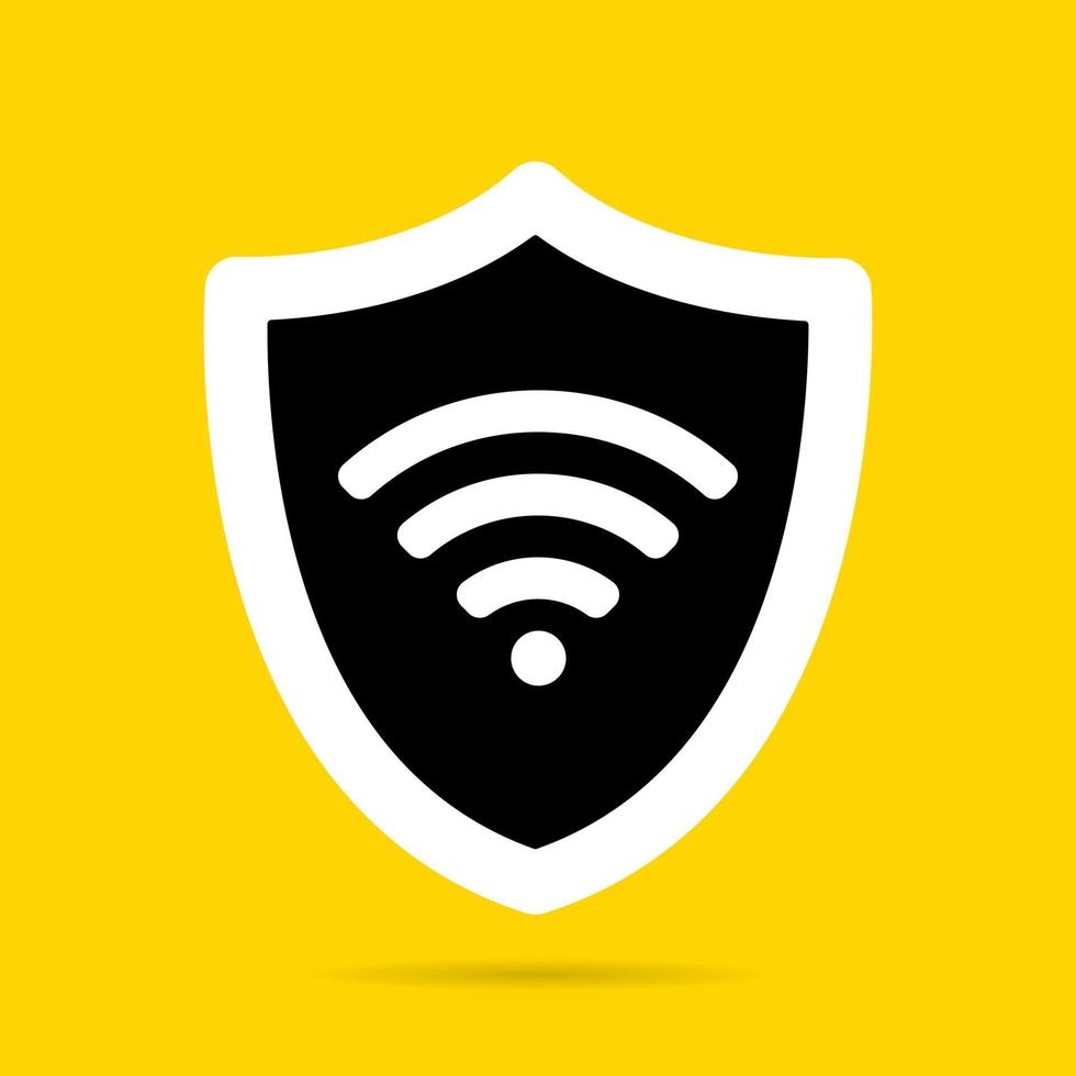 Escudo inalámbrico wifi icono signo diseño plano ilustración vectorial. vector