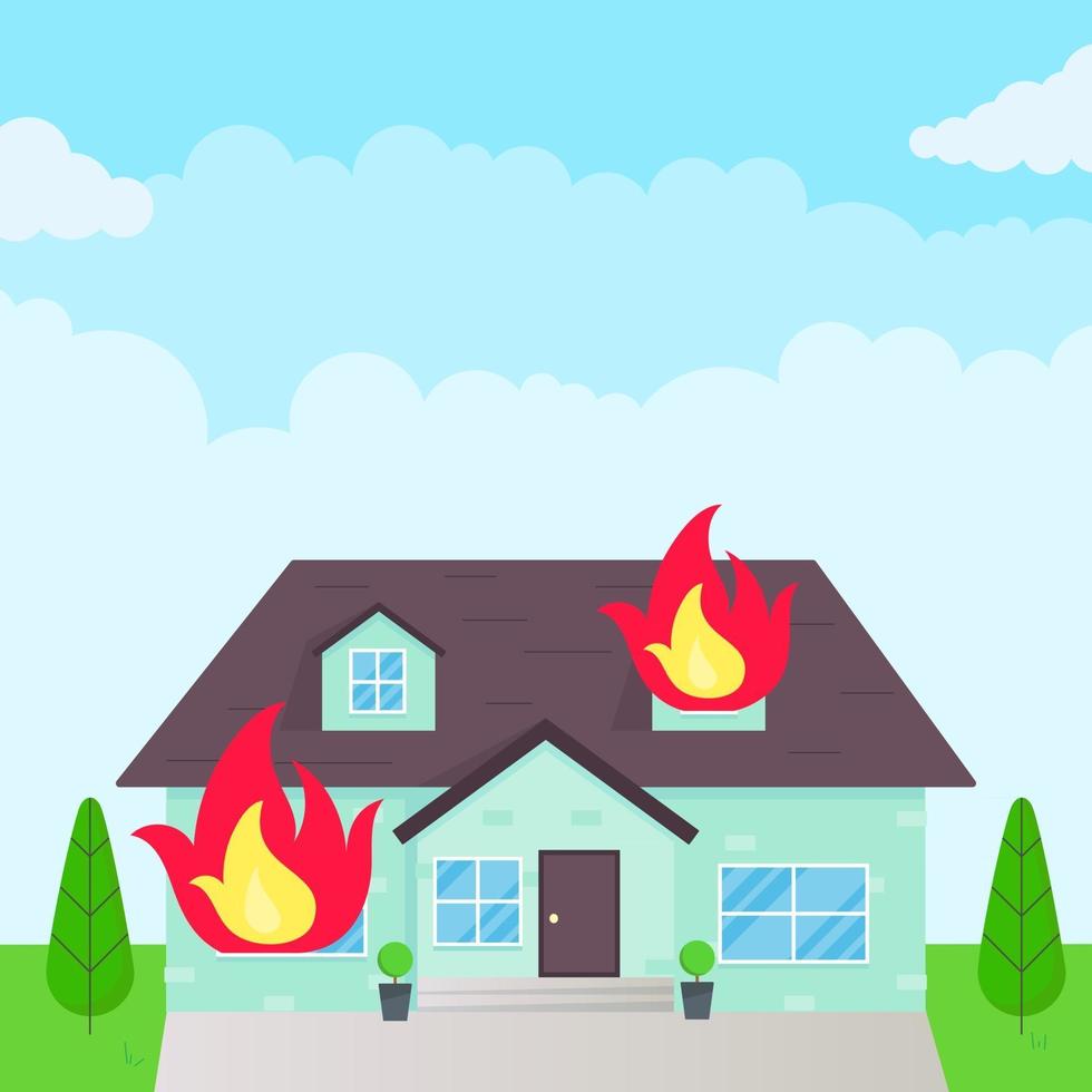 Burning house flat style design vector illustration.