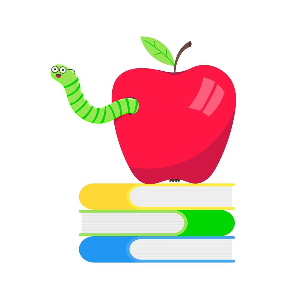 Worm with apple cartoon character icon sigh. vector