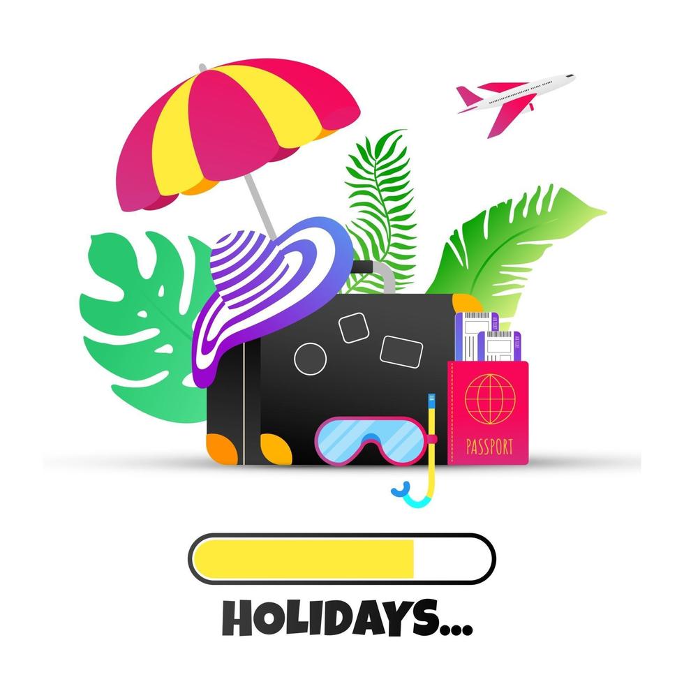 vacaciones de verano vacaciones tropicales viajes gradiente diseño de estilo plano. vector