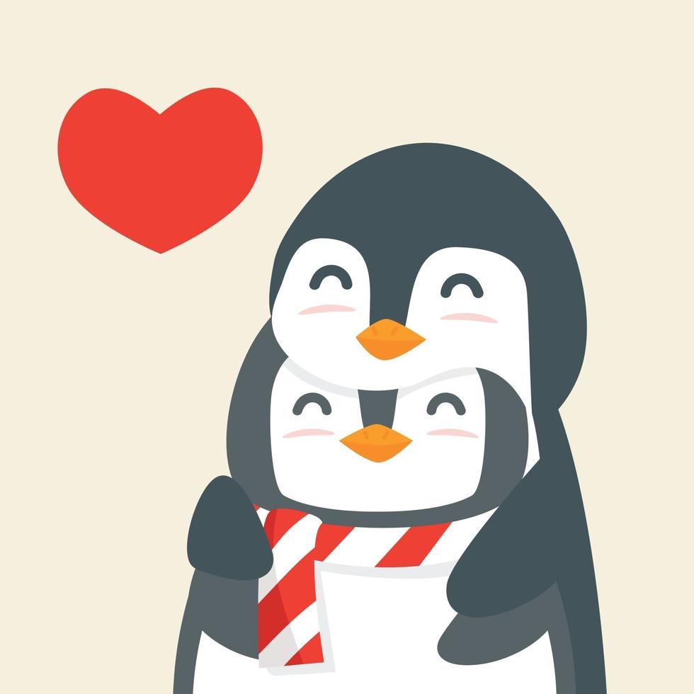 linda pareja de pingüinos abrazos vector