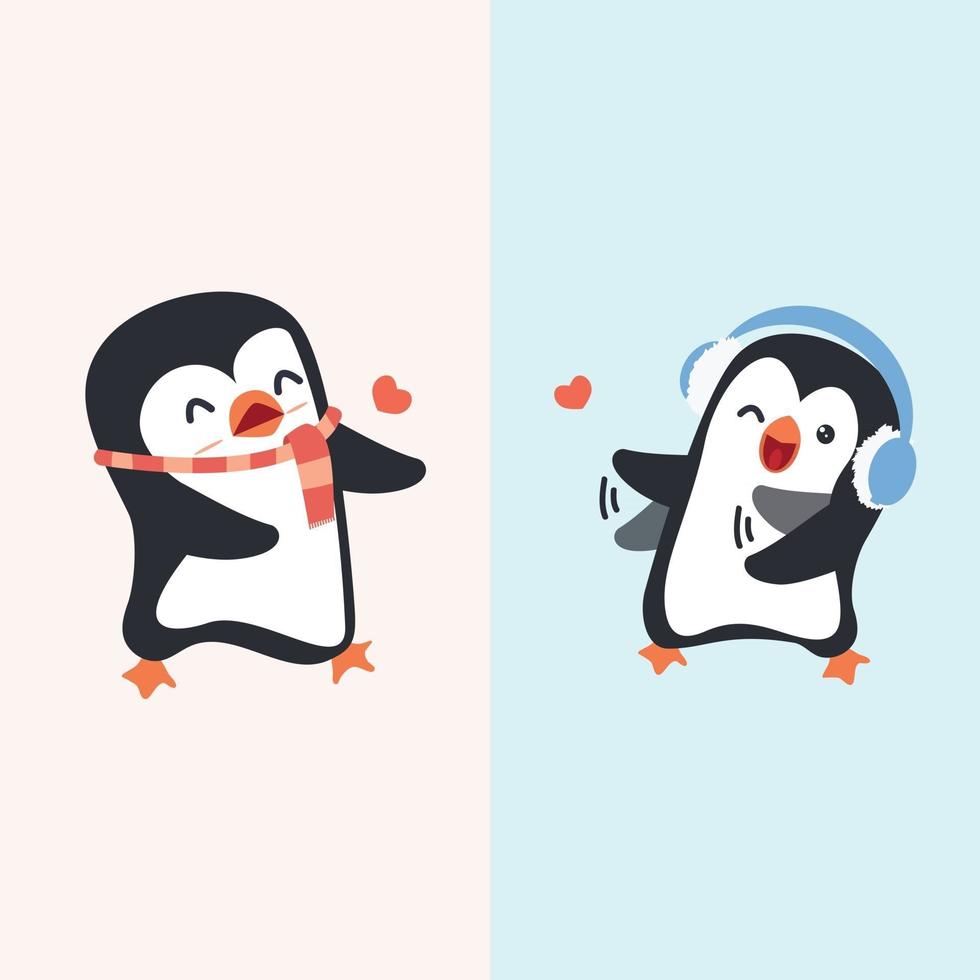 Cute Penguins  Couple In Love cartoon vector