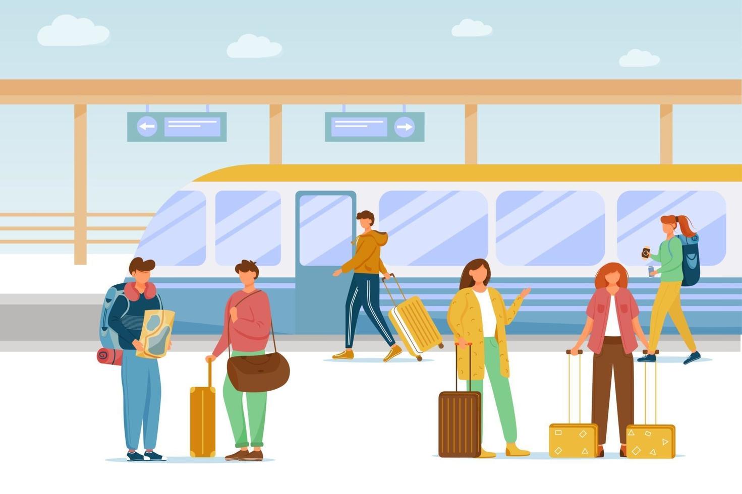 Railway station flat vector illustration