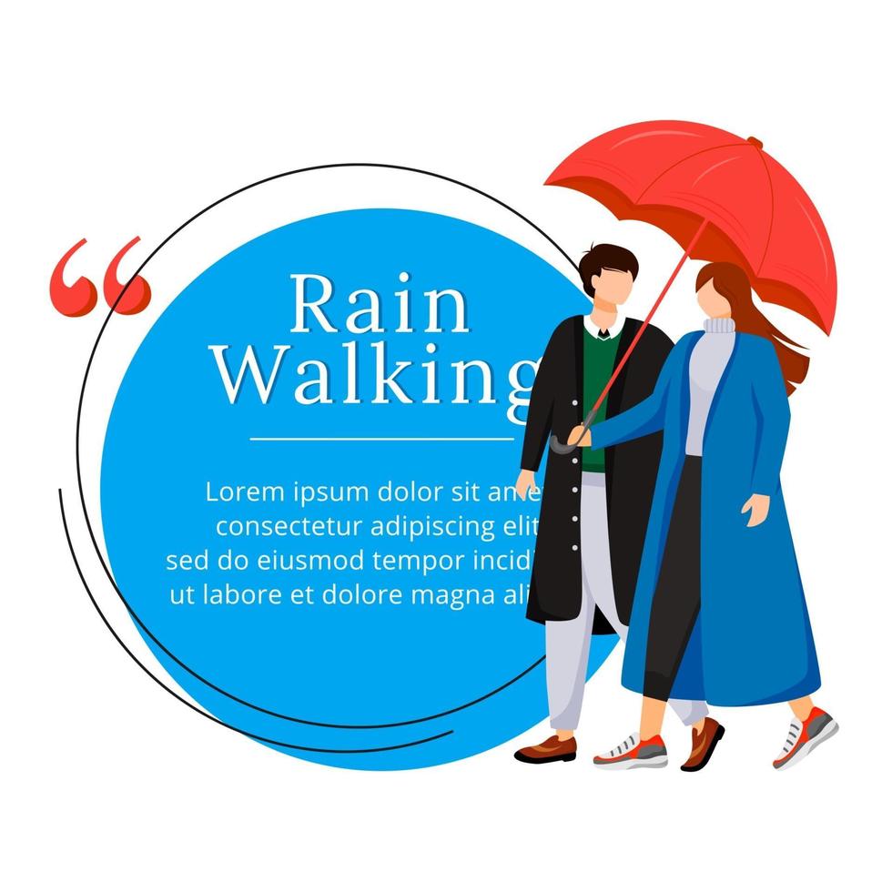 Rain walking flat color vector character quote