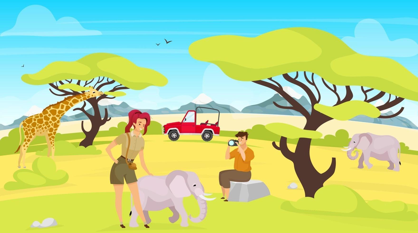 African expedition flat vector illustration