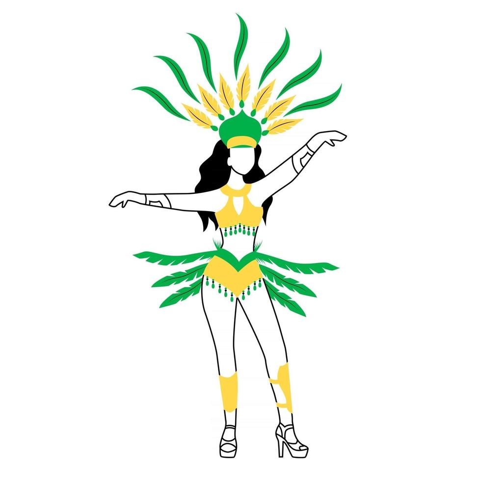 Mujer en ropa de carnaval silueta plana ilustración vectorial vector