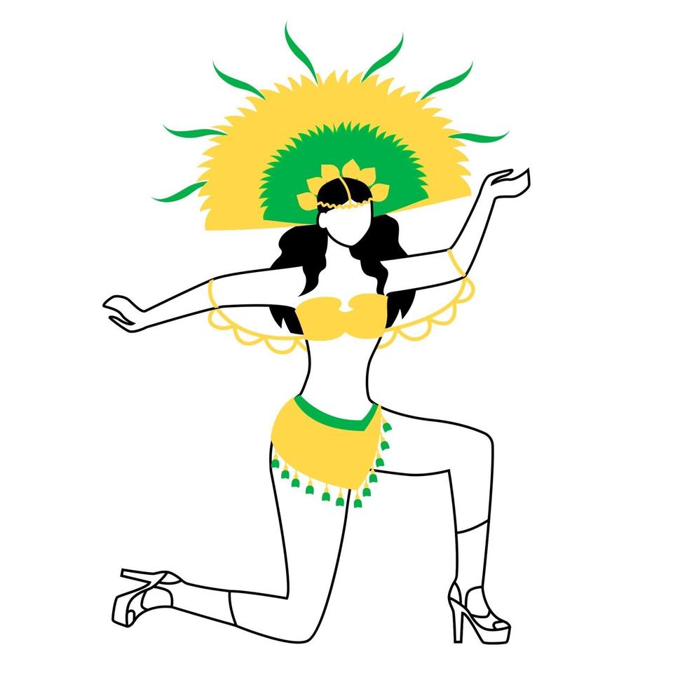 Chica realizando samba silueta plana ilustración vectorial vector