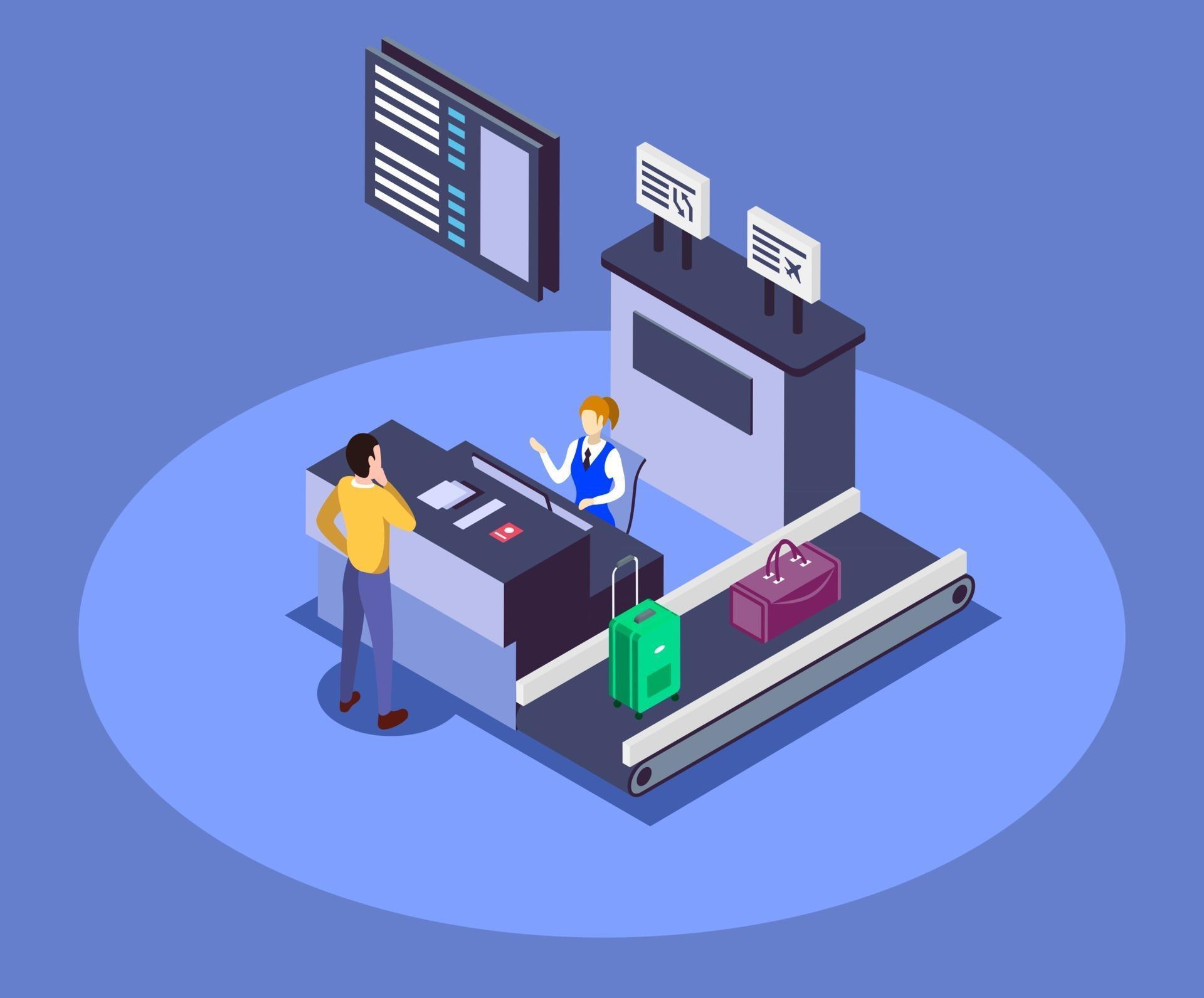 Airport check in counter isometric color vector illustration 2948606