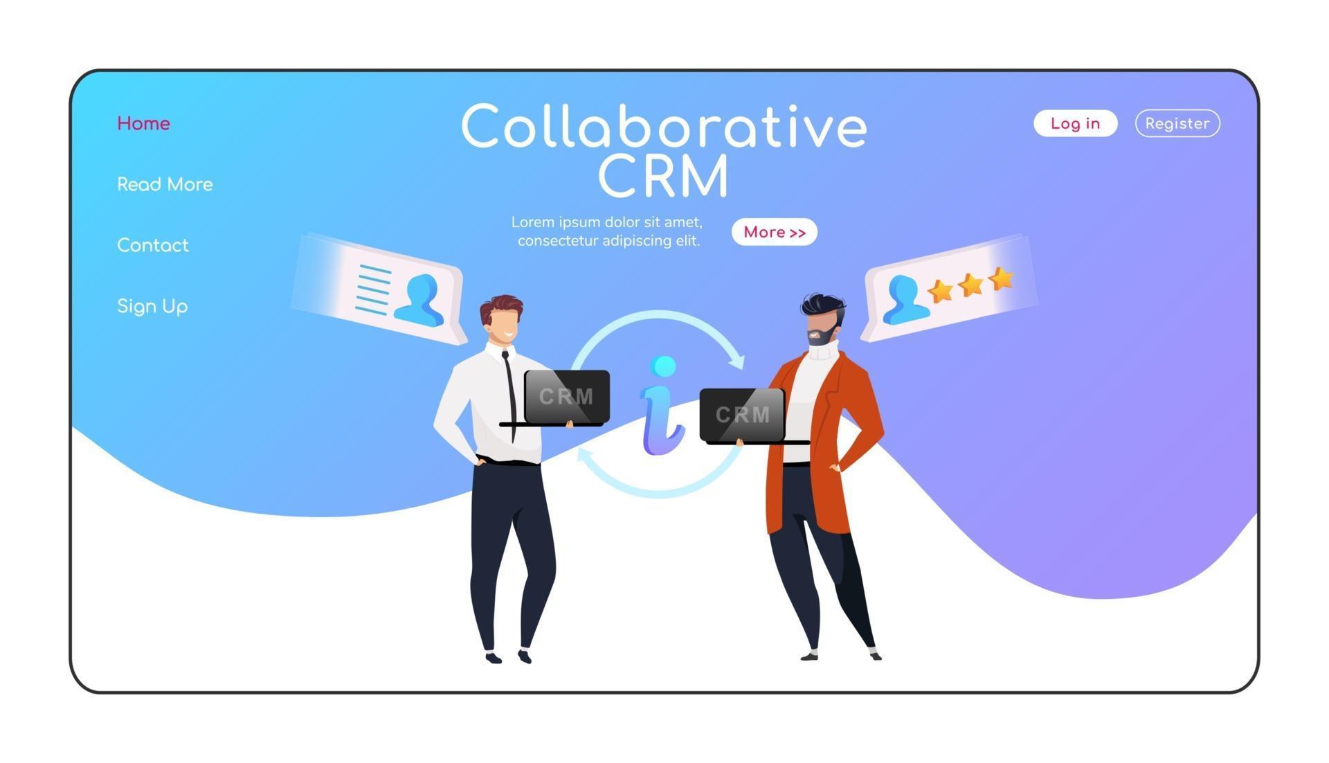 Collaborative CRM landing page flat color vector template 2948632