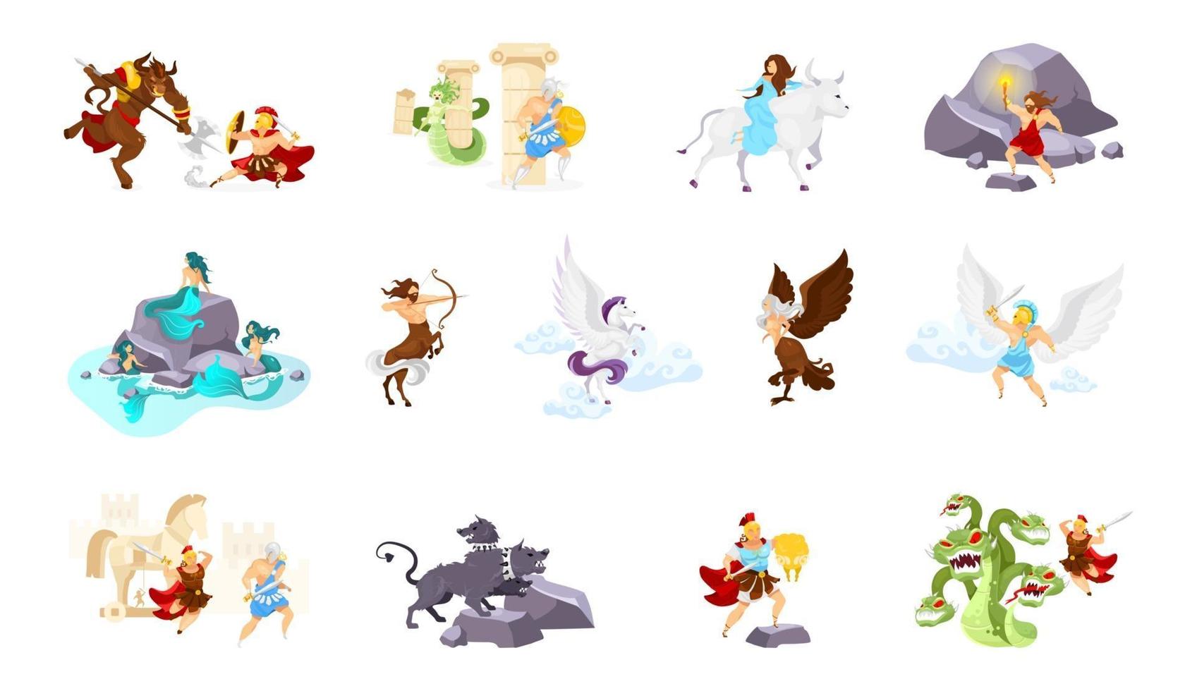 Greek mythology flat vector illustrations set