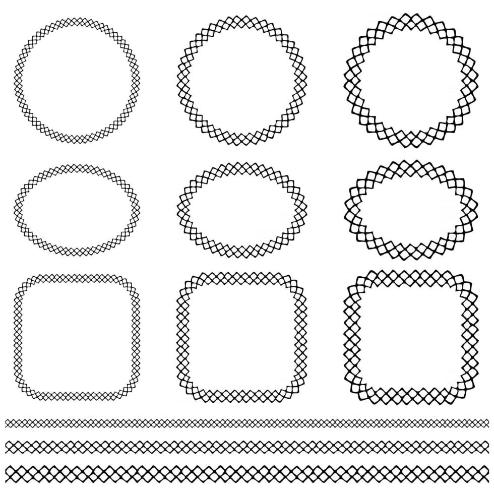 black hand drawn vector cross stitch frame and border patterns