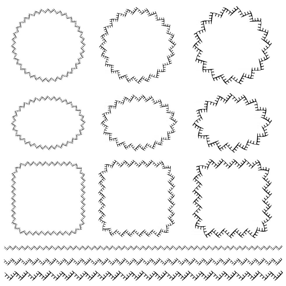 black hand drawn stitching vector frame and border patterns