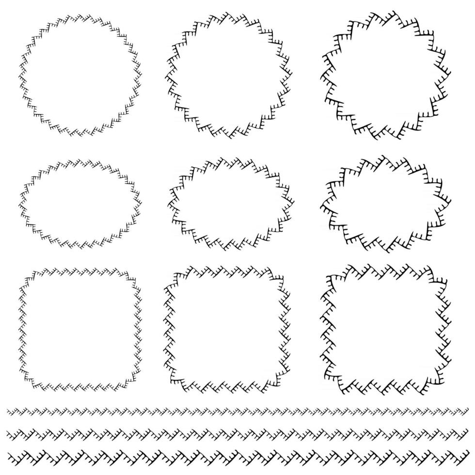 black hand drawn stitching vector frame and border patterns