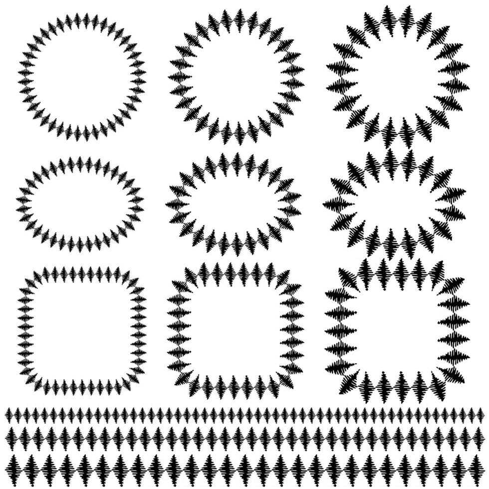 black hand drawn diamond stitch vector frame and border patterns