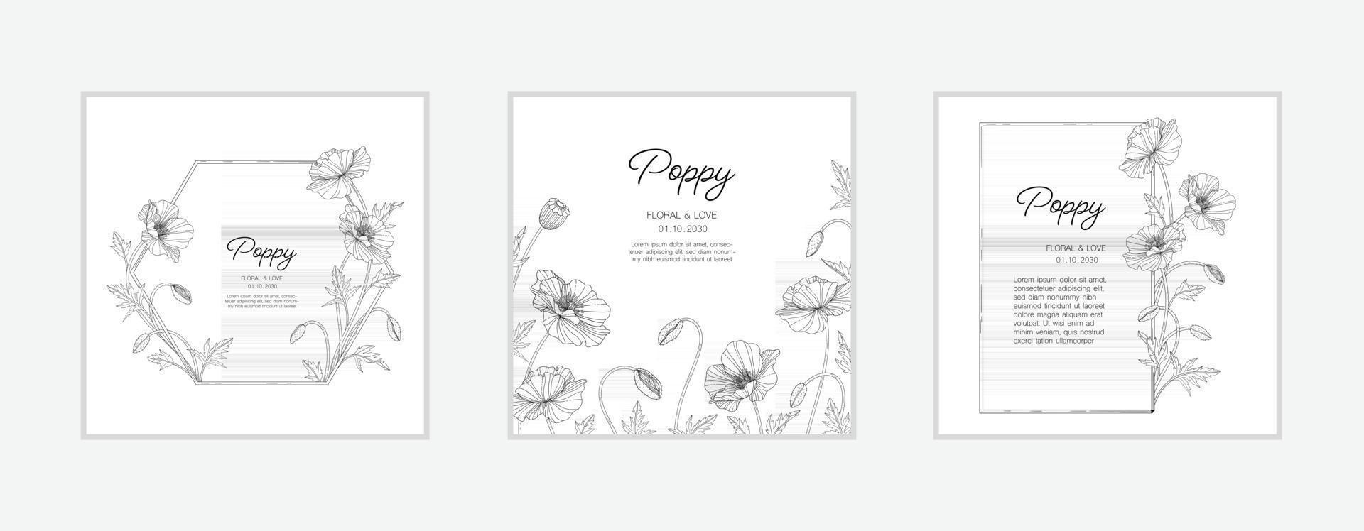 Hand drawn poppy floral greeting card background. vector