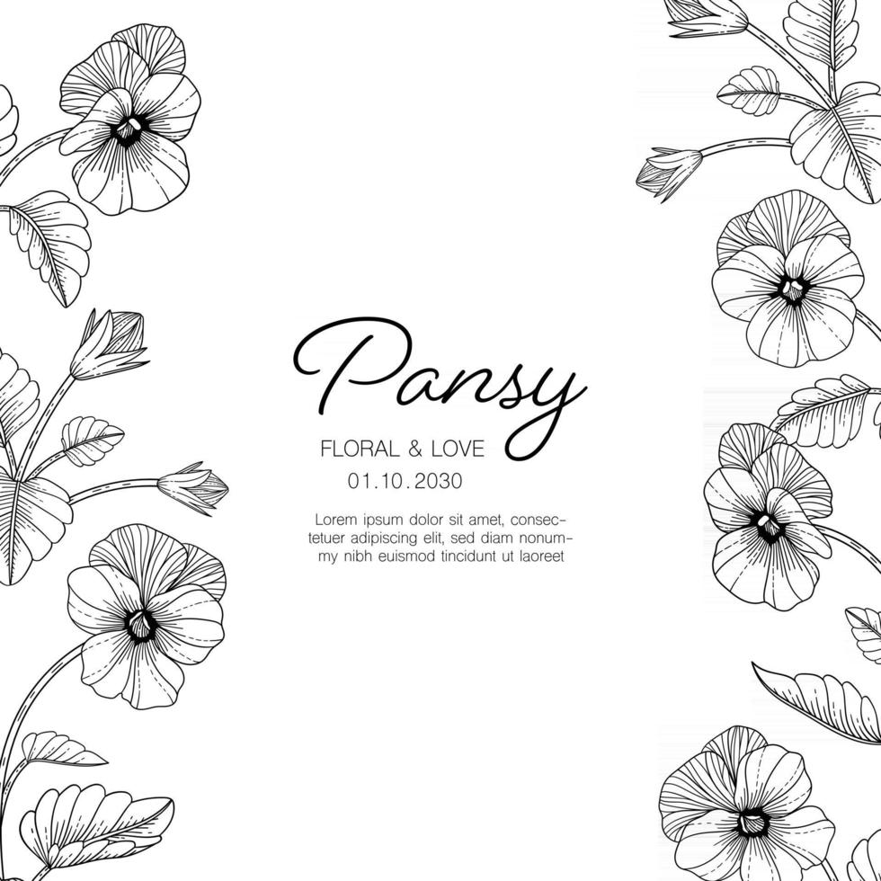 Hand drawn pansy floral greeting card background. 2948685 Vector Art at ...