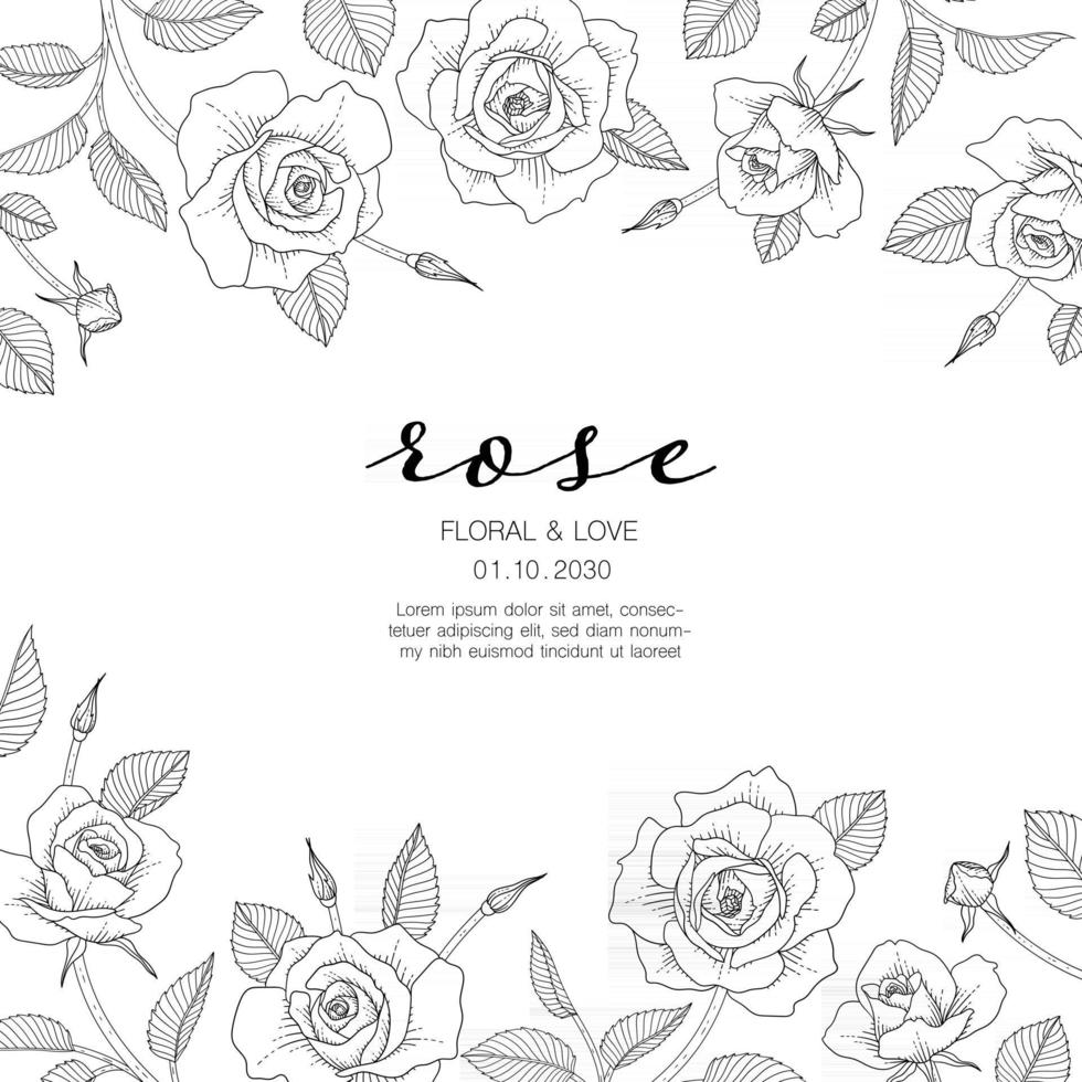 Hand drawn rose floral greeting card background. vector