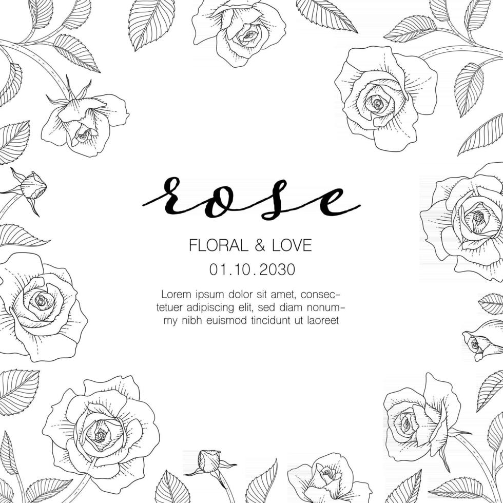 Hand drawn rose floral greeting card background. vector