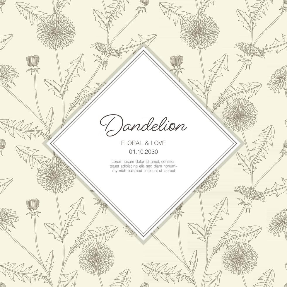 Hand drawn dandelion floral greeting card background. vector