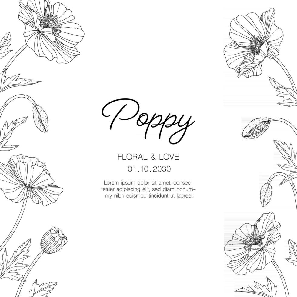 Hand drawn poppy floral greeting card background. vector